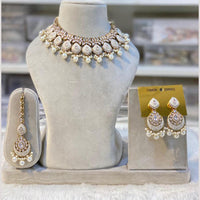 Hira Collections Gold Plated Kundan Stone And Pearls Beads Meenakari Necklace Set