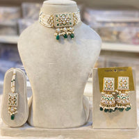 Hira Collections Gold Plated Kundan Stone And Pearls Beads Meenakari Choker Necklace Set