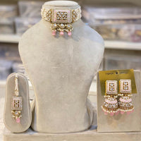 Hira Collections Gold Plated Kundan Stone And Pearls Beads Meenakari Choker Necklace Set