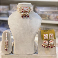 Hira Collections Gold Plated Kundan Stone And Pearls Beads Meenakari Choker Necklace Set