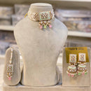 Hira Collections Gold Plated Kundan Stone And Pearls Beads Meenakari Choker Necklace Set