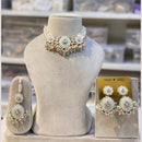 Hira Collections Gold Plated Kundan Stone And Pearls Beads Meenakari Necklace Set