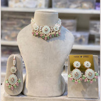 Hira Collections Gold Plated Kundan Stone And Pearls Beads Meenakari Necklace Set