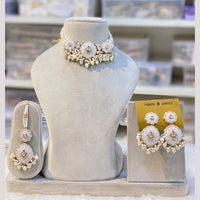Hira Collections Gold Plated Kundan Stone And Pearls Beads Meenakari Necklace Set