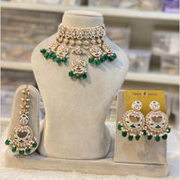 Hira Collections Gold Plated Kundan Stone And Pearls Beads Meenakari Necklace Set