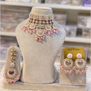 Hira Collections Gold Plated Kundan Stone And Pearls Beads Meenakari Necklace Set