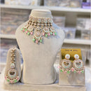 Hira Collections Gold Plated Kundan Stone And Pearls Beads Meenakari Necklace Set
