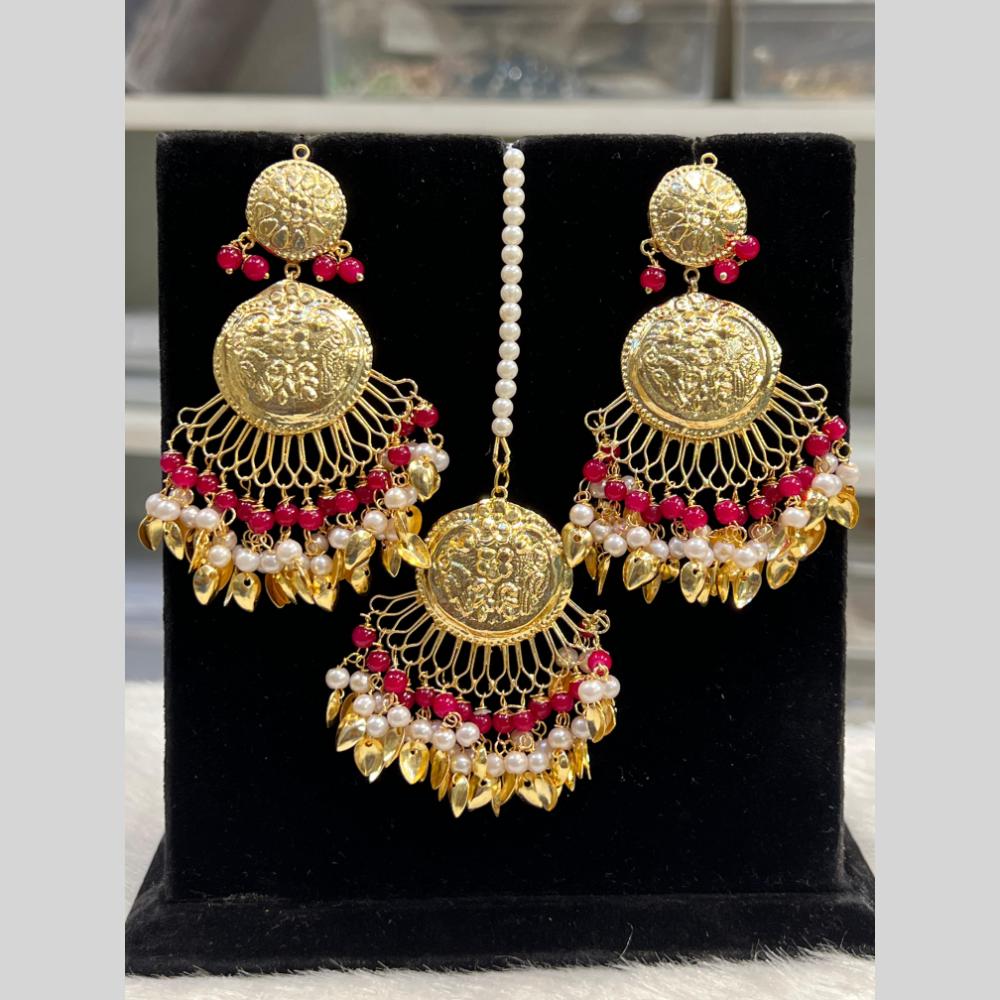 Hira Collection Gold Plated Beads Earring With Maangtikka