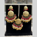 Hira Collection Gold Plated Beads Earring With Maangtikka