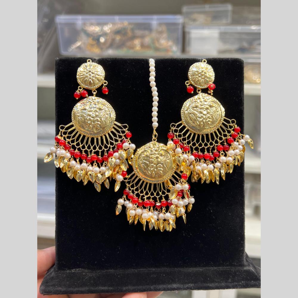Hira Collection Gold Plated Beads Earring With Maangtikka