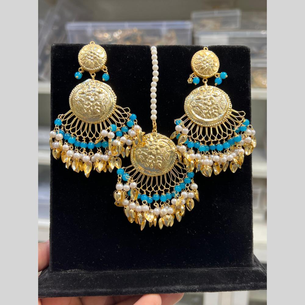 Hira Collection Gold Plated Beads Earring With Maangtikka