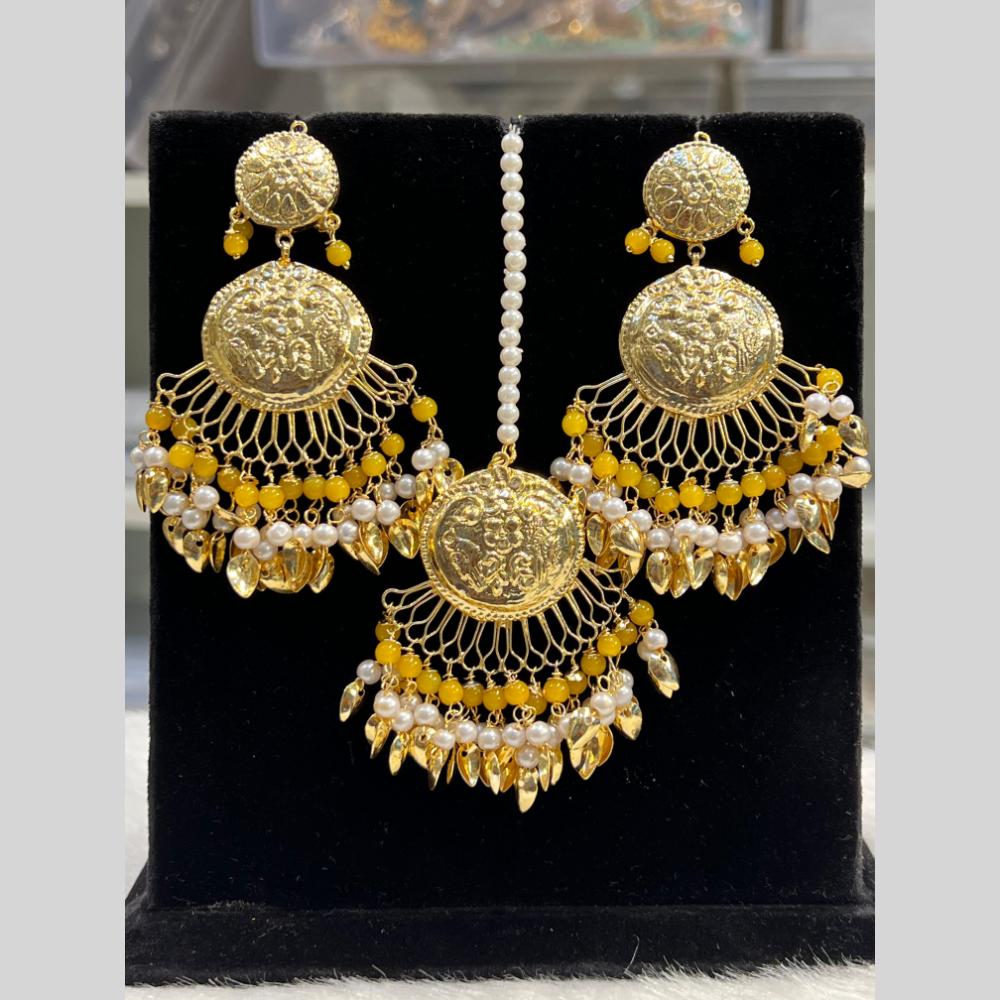 Hira Collection Gold Plated Beads Earring With Maangtikka