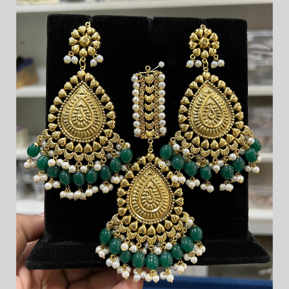 Hira Collection Gold Plated Beads Earring With Maangtikka