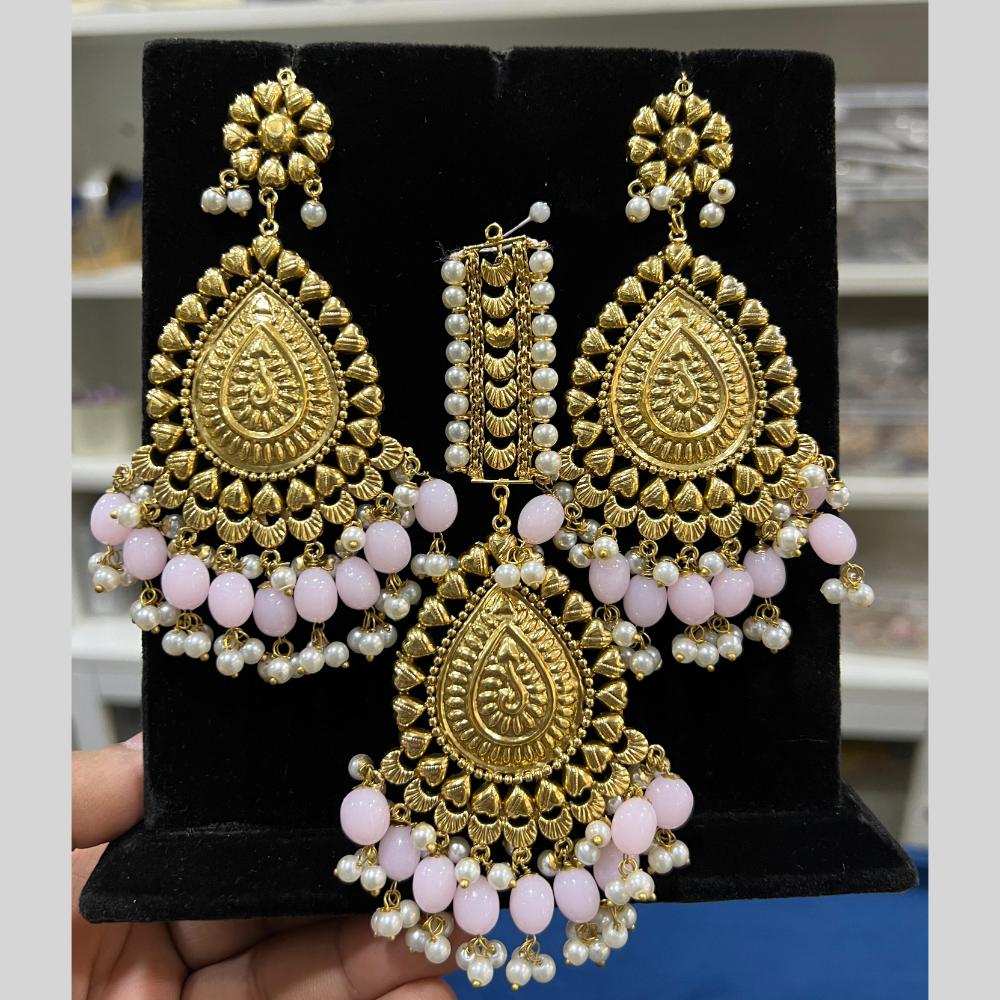 Hira Collection Gold Plated Beads Earring With Maangtikka