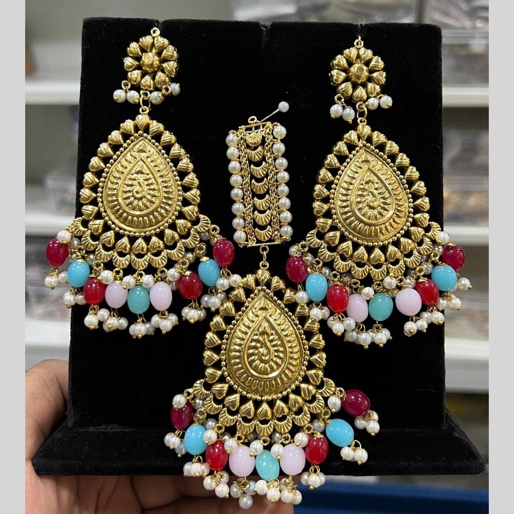 Hira Collection Gold Plated Beads Earring With Maangtikka
