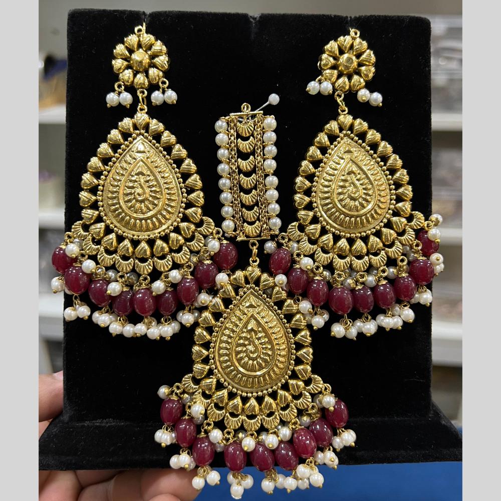 Hira Collection Gold Plated Beads Earring With Maangtikka