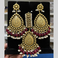 Hira Collection Gold Plated Beads Earring With Maangtikka