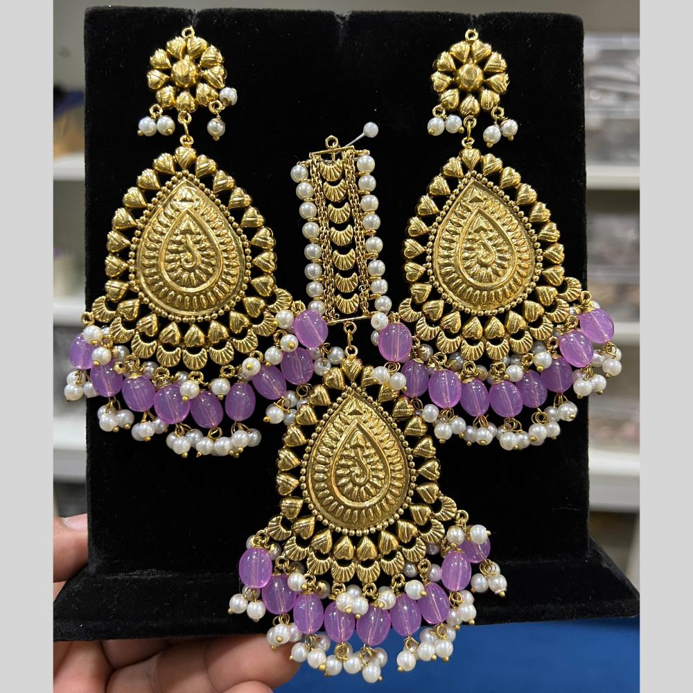 Hira Collection Gold Plated Beads Earring With Maangtikka