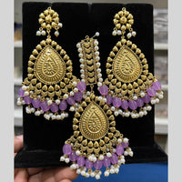 Hira Collection Gold Plated Beads Earring With Maangtikka