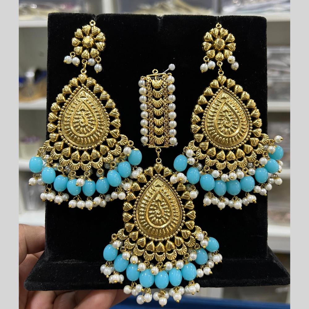 Hira Collection Gold Plated Beads Earring With Maangtikka