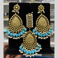Hira Collection Gold Plated Beads Earring With Maangtikka