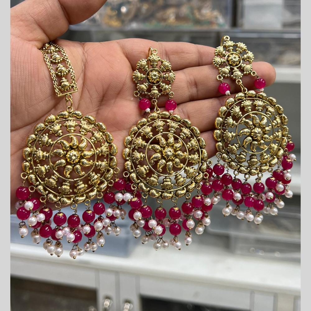 Hira Collection Gold Plated Beads Earring With Maangtikka