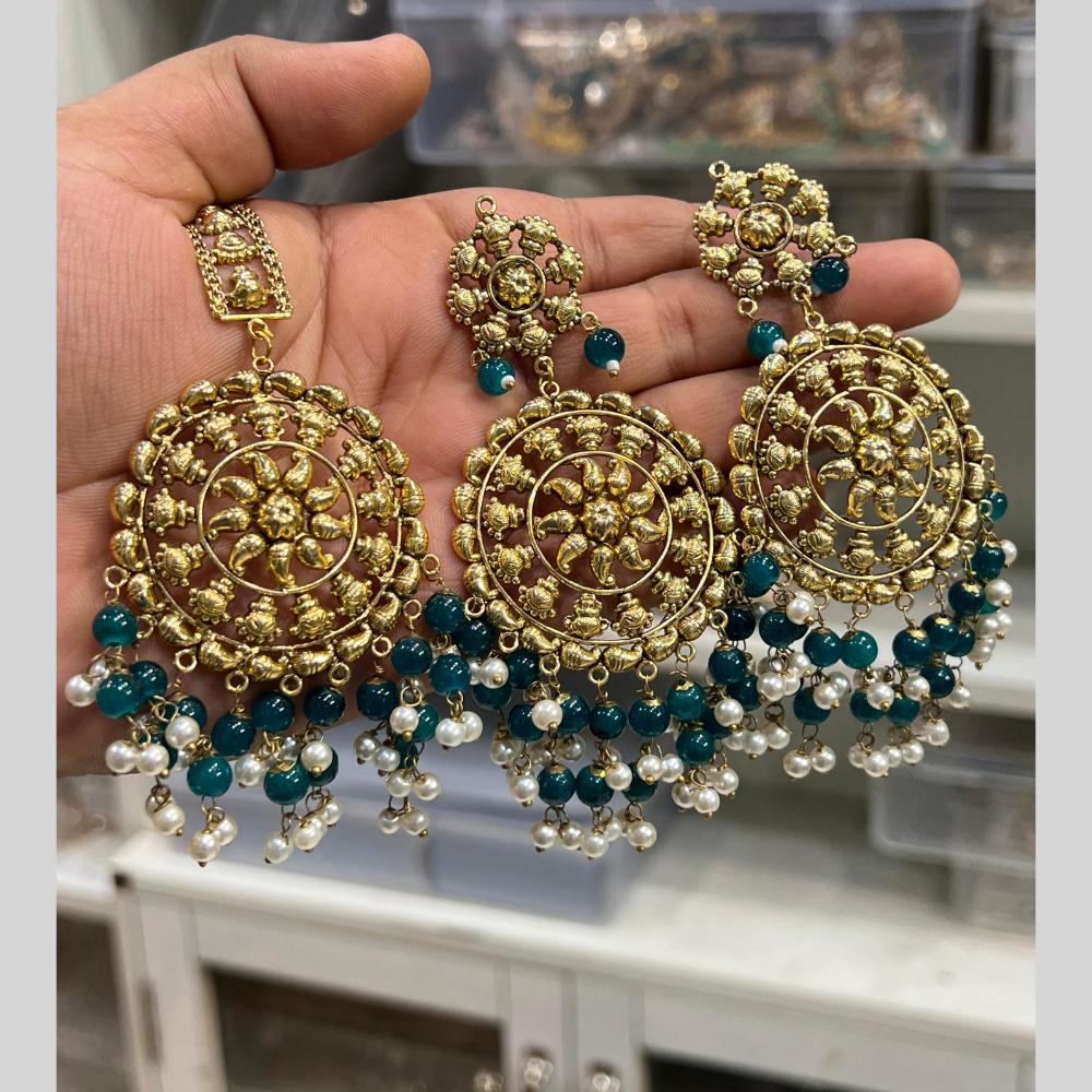 Hira Collection Gold Plated Beads Earring With Maangtikka
