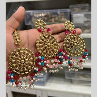Hira Collection Gold Plated Beads Earring With Maangtikka