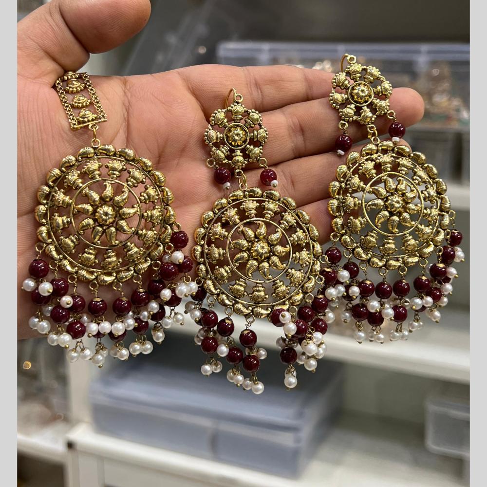 Hira Collection Gold Plated Beads Earring With Maangtikka