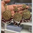 Hira Collection Gold Plated Beads Earring With Maangtikka