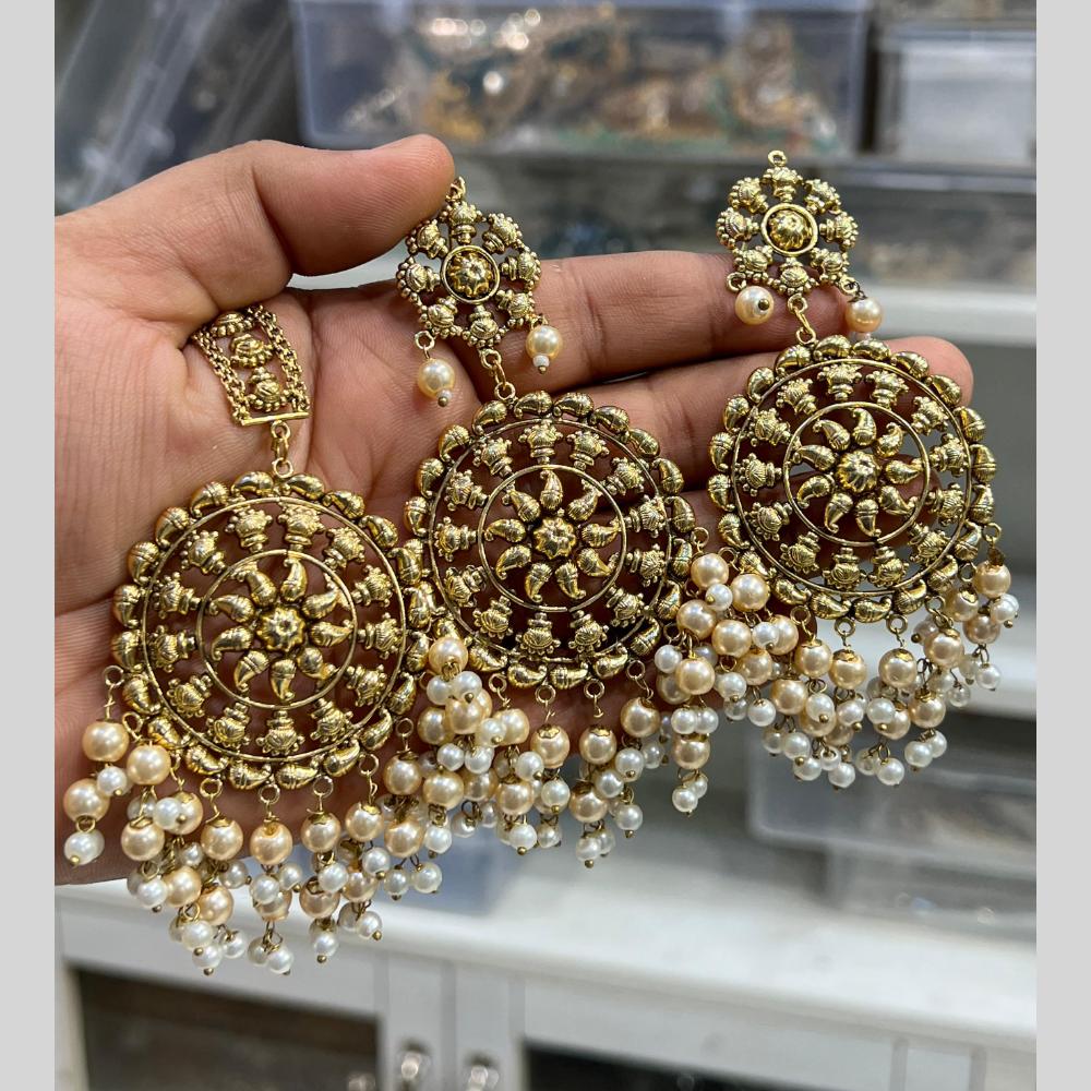 Hira Collection Gold Plated Beads Earring With Maangtikka