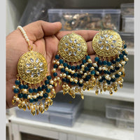 Hira Collection Gold Plated Kundan Stone Pearl And Beads Earring With Maangtikka