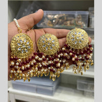 Hira Collection Gold Plated Kundan Stone Pearl And Beads Earring With Maangtikka