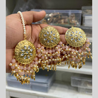 Hira Collection Gold Plated Kundan Stone Pearl And Beads Earring With Maangtikka