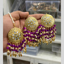 Hira Collection Gold Plated Kundan Stone Pearl And Beads Earring With Maangtikka
