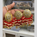 Hira Collection Gold Plated Kundan Stone Pearl And Beads Earring With Maangtikka