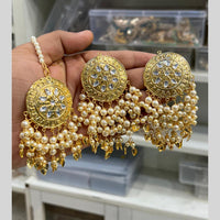 Hira Collection Gold Plated Kundan Stone Pearl And Beads Earring With Maangtikka