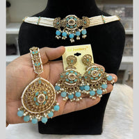Hira Collections Gold Plated Crystal Stone And Pearls Beads Necklace Set