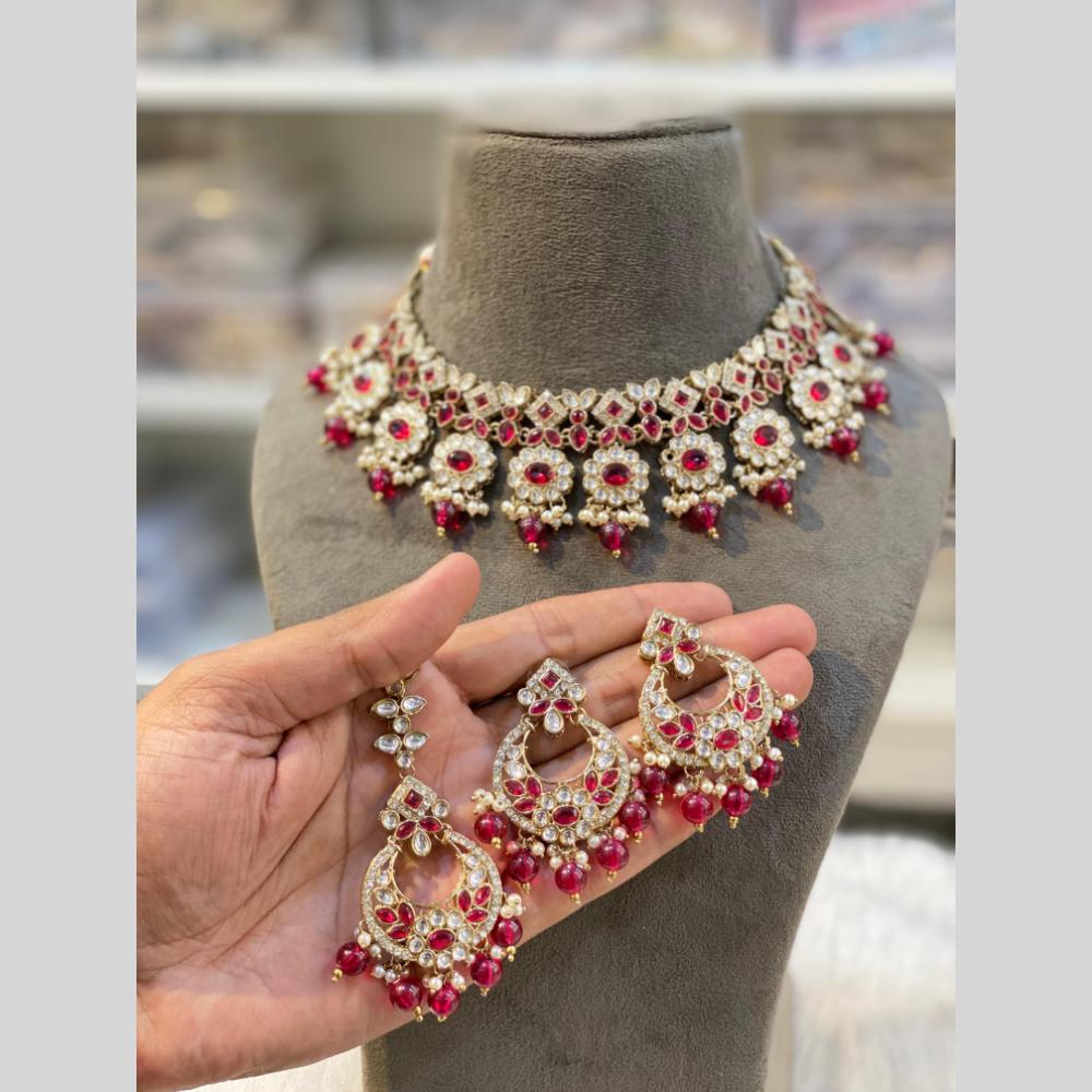 Hira Collections Gold Plated Kundan Stone And Pearls Beads Necklace Set