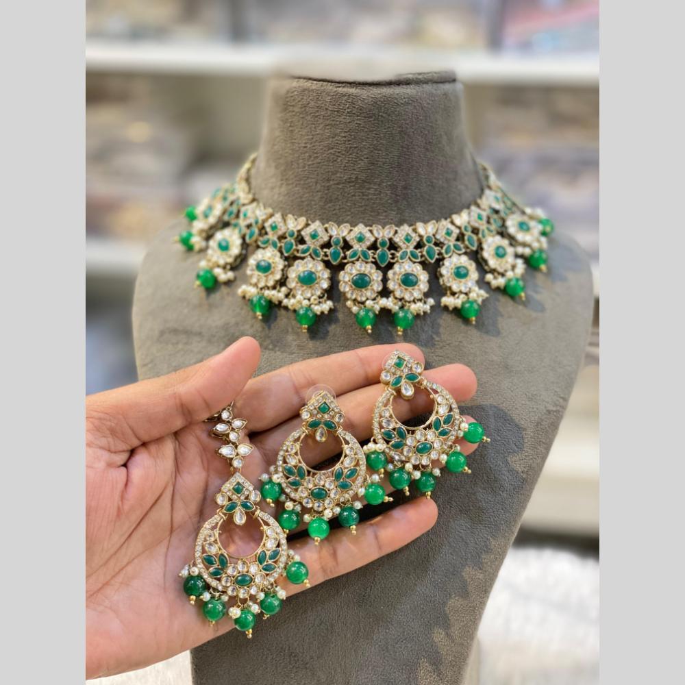 Hira Collections Gold Plated Kundan Stone And Pearls Beads Necklace Set