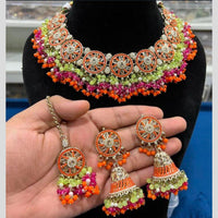Hira Collections Gold Plated Crystal Stone And Pearls Beads Necklace Set