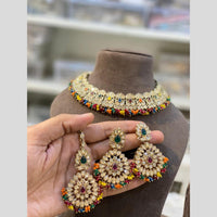 Hira Collections Gold Plated Crystal Stone And Pearls Choker Necklace Set
