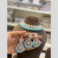 Hira Collections Silver Plated Crystal Stone And Pearls Choker Necklace Set