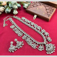 Hira Collections Oxidised Plated Pota And Pearl Long Necklace Set