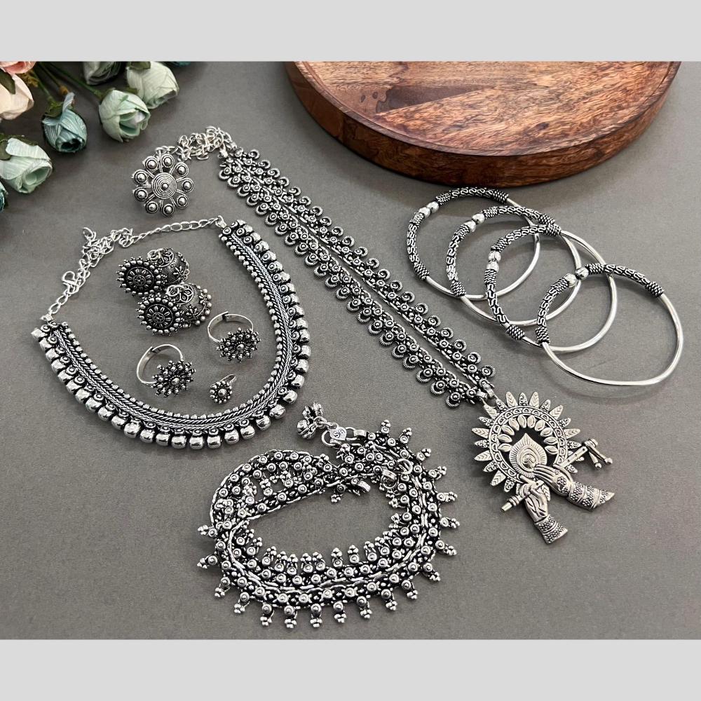 Hira Collections Oxidised Plated Pota And Pearl Combo Set 