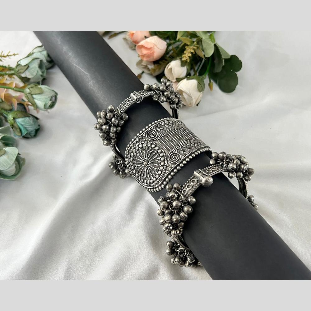 Hira Collections Oxidised Plated Openable Bangles Set