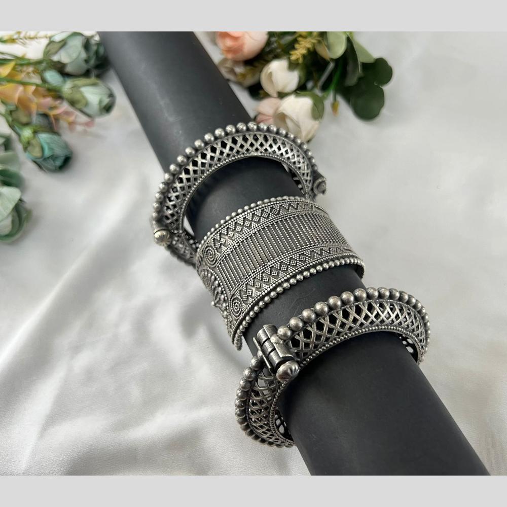 Hira Collections Oxidised Plated Openable Bangles Set