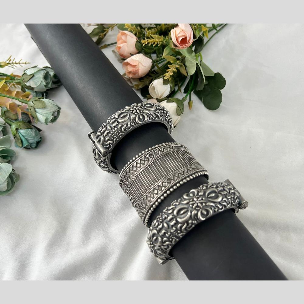 Hira Collections Oxidised Plated Openable Bangles Set