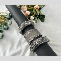 Hira Collections Oxidised Plated Openable Bangles Set 