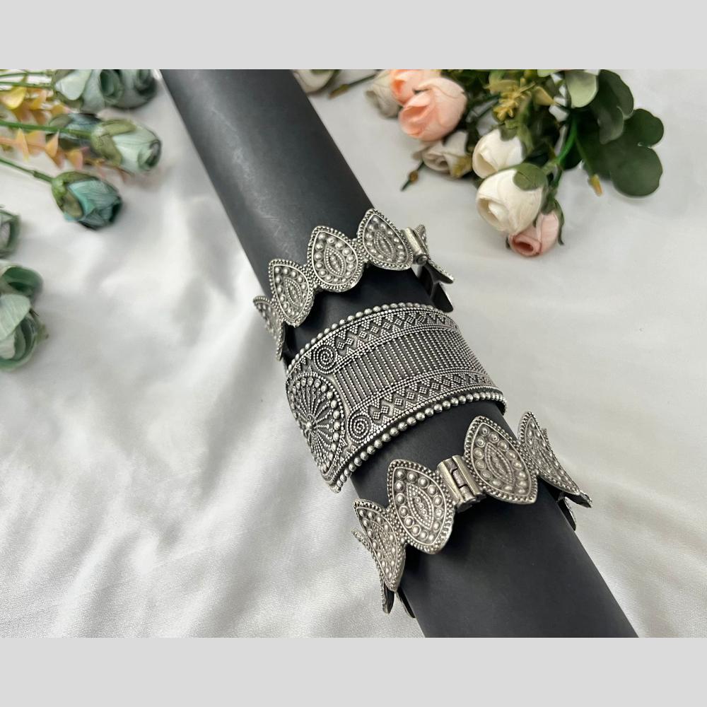 Hira Collections Oxidised Plated Openable Bangles Set